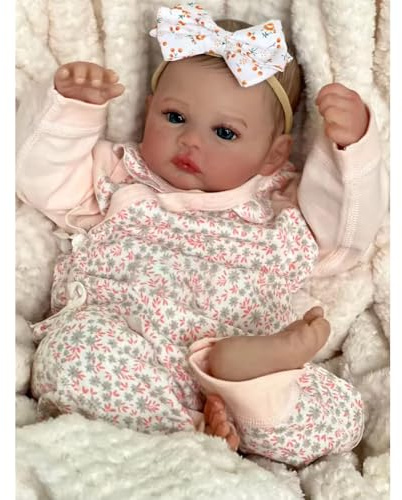DOYSDJH Reborn babydocka, 50 cm, realistisk vinyldocka med syntetiskt hår, rosa kläder, samlarkvalitet