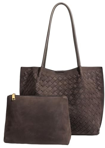 Generisch Women's Woven Suede Tote Bag Slouchy Shoulder Bags Trendy Crescent Satchel Purse (Brown)