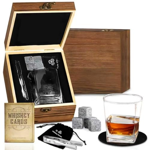 cailion Whiskyglas Geschenkset,Whisky Geschenkset für Männer,Whiskey Gläser Steine Set,Kristall Whisky Gläser Holzbox Geschenk,Geburtstagsgeschenke für Männer (Whiskey Set03)