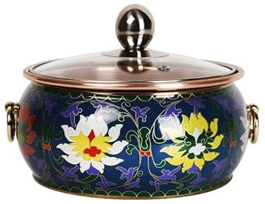 FLXHSA Chinesischer mongolischer Rinder-Eintopf, Brühe zum Kochen, Kleiner Alter Kleiner Kupfertopf, Shabu Shabu Cloisonné-Eintopf, geeignet für Familien-Hauspartys, F, F