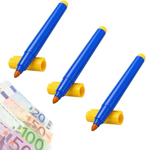 Lot de 3 marqueurs de faux billets bleus, portables et flexibles pour billets tels que le dollar américain, l'euro, la livre britannique, le yen japonais, le won sud-coréen