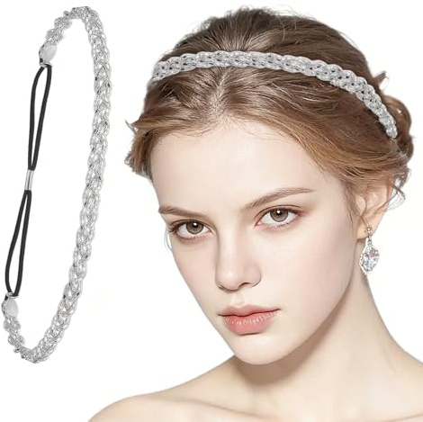 Silbernes Sequin Damen Haarband, Glitzer Elastisch Haarbänder, Verstellbare Kopfkette headband, Glitzer-Haarband, Silber Elastisch für Hochzeiten, Partys, Geburtstage, Karneval