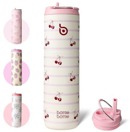 BOTTLE BOTTLE Botella de agua de acero inoxidable con aislamiento, 750 ml, con pajita, tapa y asa, a prueba de fugas, sin BPA, doble pared, ideal para deportes, viajes y fitness (patrón de herradura