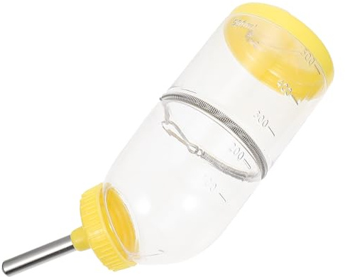 Ciieeo Botella de Agua para Hámster de 500 Ml, Plástico Amarillo Resistente al Desgaste Resorte, Fácil de Observar Nivel de Agua para Mascotas Pequeñas