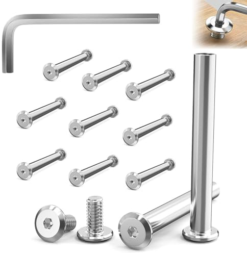 AmiCera 10 Stück Verbindungsschrauben M4 x 40 mm, Edelstahl A2 V2A, Möbelschrauben Hülsenmutter mit Sechskantschlüssel, Möbelverbinder Schrankverbinder Eignen Sich zum Verbinden von Holzbrettern