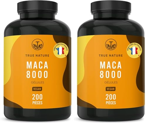 Maca Jaune 8000mg - Booster Vigueur, Énergie & Endurance - 200 Gélules d'Éxtrait de Racine de Maca Ginseng - Vegan - Sans: Additifs, Gluten & Lactose - TRUE NATURE (Lot de 2)