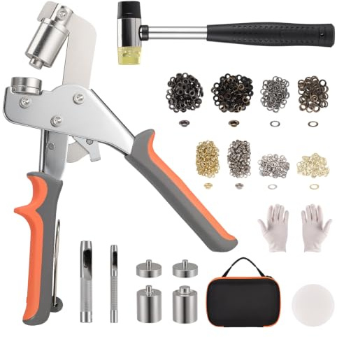 Faankiton Kit de Herramienta Ojetes Metalicos con Remachadora Ojales, 500 Piezas Ojales Metalicos, Ojales de Metal (200 10mm y 300 6mm), Set Ojales para Lonas Cortinas Bolsas Ropa con Mazo y Bolsa