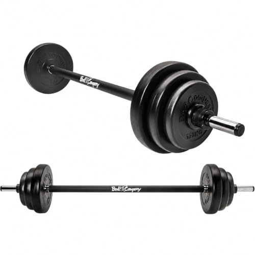 Bad Company Aerobic Langhantel-Set I Hantelset mit Langhantelstange, Hantelscheiben und Klappverschlüssen 20,6 kg I Schwarz oder Schwarz/Rot mit Griff