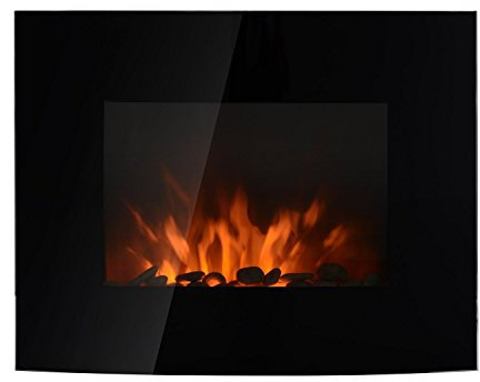 HOMCOM Chimenea Eléctrica de Pared 900/1800W Chimenea Decorativa Chimenea Silenciosa con Mando a Distancia Termostato Efecto Llamas para Sala 25-30 m² Negro