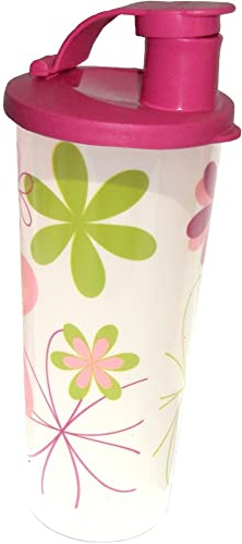 Tupperware 16 Ounce Iced Tea Tumbler with Seal Retro Flowers Pink Blue