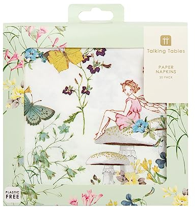Talking Tables Pack of 20 Fairy Napkins, Party Supplies and Butterfly Decorations for Girls Birthday Party, Afternoon Tea, Baby Shower, 33cm