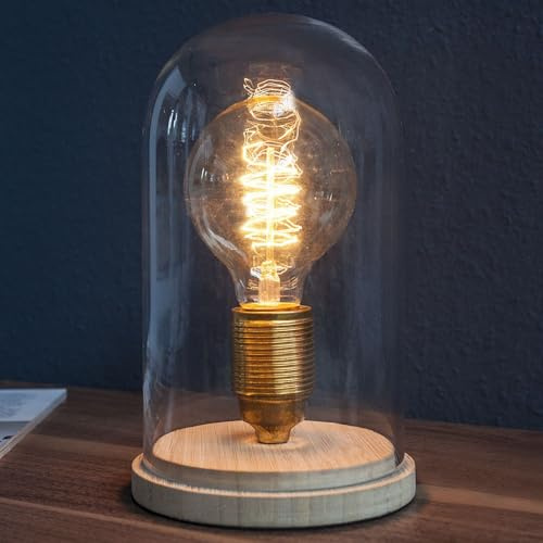 Tisch Lampe Bauhaus Design rund Holz Glas Tischleuchte Klein