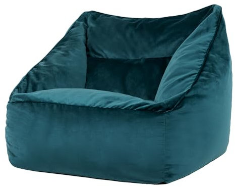 icon Natalia Velvet Bean Bag Chair, Teal Green, Large Adult Bean Bag with Filling Included, Accent Chair, Armchair, Living Room Furniture, Bedroom Furniture
