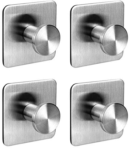 Ambrosya - Handtuchhalter ohne Bohren - Haken Selbstklebend Bad Accessoires Badezimmer Deko Handtuchhaken Kleiderhaken Wand Garderobe Küche (Edelstahl (Gebürstet), 4 x 1)