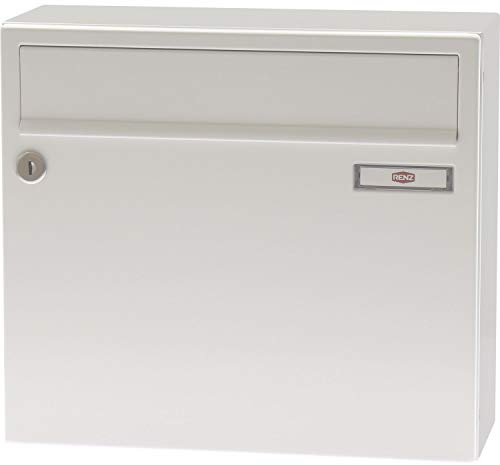 Renz Boîte aux Lettres avec Plaque Nominative 370 x 330 x 145 mm – Boîte aux Lettres à Suspension Robuste série 17, Acier Blanc RAL 9016