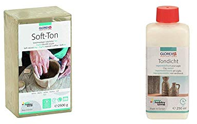 Glorex GmbH 6 8075 301 Soft Ton weiß 2500 g, lufthärtend oder brennbar & Tondicht, Versiegelung, Transparent, 5,3 x 4,2 x 14 cm