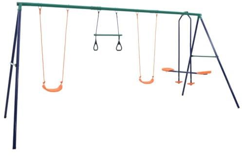 vidaXL Schaukelset mit Turningen 4 Sitzen Wippe Schaukelgestell Schaukelgerüst Kinderschaukel Schaukel Gartenschaukel Spielplatz Set Stahl