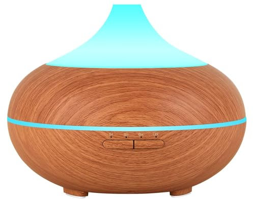 INF Luftbefeucher 500 ml, Ultraschall-Raumbefeuchter mit Aromalampe, 7 verschiedene LED-Farben / Aromadiffusor, Farbe hellbraun mit Holzmuster