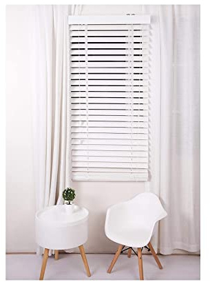 Aprica Venetian Shutter Window Blinds - Faux Wood With String Join Slats - Colour WHITE for Home Office Bedroom Easy Fit and Trimmable (Width: 120cm / Drop: 160cm)