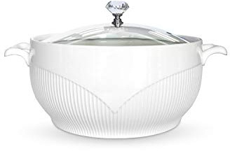 ABHOME Sopera de porcelana con tapa de cristal transparente para sopa de cerámica para restaurante, hogar, cocina, decoración blanca, bonita olla (1,3 L)