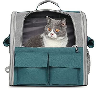 PETCUTE Haustier Rucksäcke,Tragbarer Hunderucksack & Katzenrucksack mit Herausnehmbarer Matte, Faltbarer Haustier Reiserucksack mit Sicherheitsgurt,Geeignet für Katzen und Hunde und Kleine Haustiere
