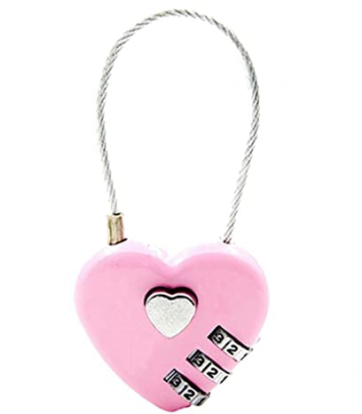 Zonster Heart a Forma di Cuore Blocco Filo Serratura Serratura Borse Viaggio a 3 Cifre Serratura Resettabile Combinazione Lucchetto Rosa