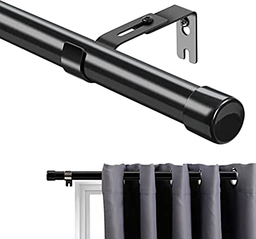 Gardinenstange, 76-157cm Gardinenstange für Fenster mit Rundem Endstück Einzel mit Finials aus Edelstahl, Gardinenstange Verstellbare Dekorative Fenster für Küche Schlafzimmer Fenster/Schwarz