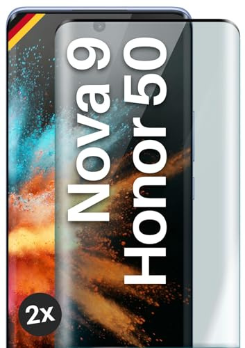 moex Full Screen Protective Glass Compatible with Huawei Nova 9 / Honor 50 - Protective Film Rimless, Full Screen, Curved 3D Protective Glass Film, Clear 2X Black