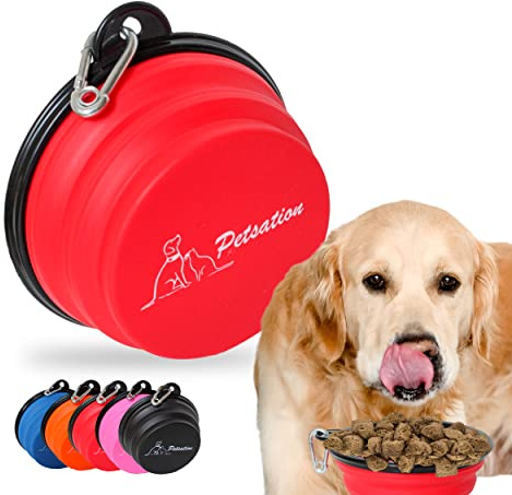 PETSATION – Gamelle pour Chien Pliable [L'Original] – Bol de Voyage, écuelle, Abreuvoir pour Chien – idéal pour Les Voyages, promenades et Le Quotidien – Léger, Compact et étanche (Rouge, 350ml)