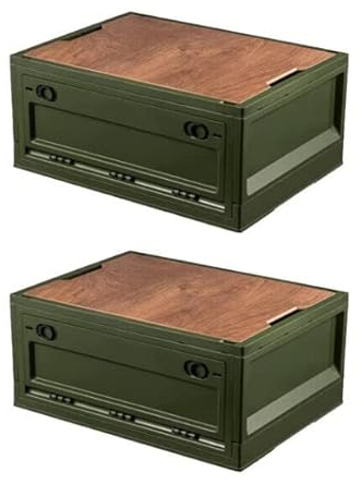 RMAN 2er Set Aufbewahrungsbox mit Deckel 38L Campingbox mit 4 Rollen Campingschrank Faltbar Kofferraum Organize Camping Zubehör für Reisen im Freien, Camping, Familie - Grün