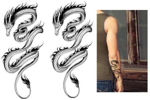 Lot de 2 feuilles de tatouage temporaire dragon XQB458x2