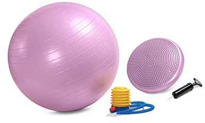 C4B Pelota de Ejercicio (65 cm) y Cojín de Equlibrio (33 cm) | Pelota Pilates con Bomba de Aire | Fitness Ball para Entrenamiento de los Músculos de la Espalda, Yoga, Gimnasia, Abdominales