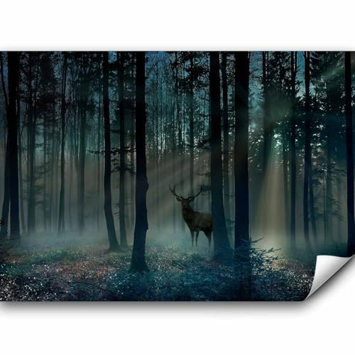 murando Fototapete Premium-Vlies Tiere 350x256cm Foto Tapete Schlafzimmer Wohnzimmer Vliestapete XXL Wandtapete Motivtapeten Bildtapete 3d Effekt Wand Dekoration Flur Hirsch Wald Sonnenaufgang Natur