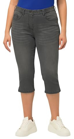 Ulla popken damer stora storlekar överdimensionerade plus size caprijeans sarah, smal 5-ficksform, fållslits ljusgrå denim 44 818435904-44, ljusgrå denim, 33W x 32L