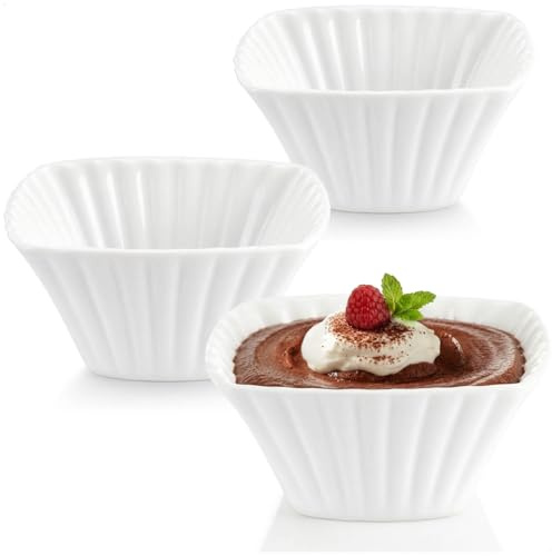 com-four® 3x Servierschälchen aus Keramik, kleine Amuse Gueule Schalen | Desserts - Vorspeisen und Snacks - weiße Dessertschalen