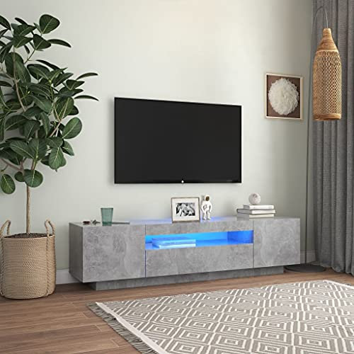 FIRBNUS Meuble TV avec Lumières LED Gris Béton 160x35x40 cm Aggloméré Armoire Média Salon Amplement d’Espace pour Garder et Organiser Lecteur DVD Console de Jeu Appareil de Streaming