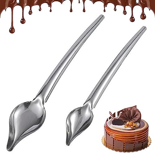 Cisixin 2pcs Cuillère à Filtre Décorative en Acier Inoxydable, Stylo à Dessert, Cuillère à Crayons DIY Gâteau Chocolat, Cuillère Multi-Usages pour Assiettes Décoratives, Gâteau, Dessert