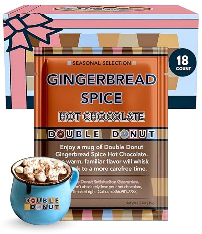 Double Donut Coffee Gingerbread Spice Hot Chocolate Mix Packets, Flavored Gingerbread Hot Cocoa Mix, 18 Count
