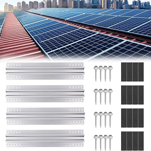Sorlpv Solarmodul Halterung Flachdach Montagesystem, 4 Stück 40CM Alu Photovoltaik Montageschiene Befestigung Solarmodul, Balkonkraftwerk Halterung für Flachdach Blechdach Trapezdach