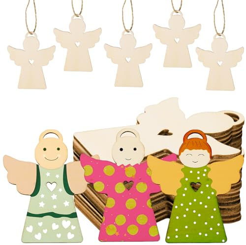 GEBETTER 24pz Ciondoli Natalizi Angelo in Legno, Ornamenti Decorazioni Addobbi per Albero di Natale Fai-da-Te