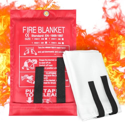 Airfish Kitchen Fire Blanket Emergency for Home, Quick Unfolding & Easy to Use with Loops 1M x 1M, Fire Suppression Blanket for Grill, Car, Truck, Office, School, Warehouse-1 Pack