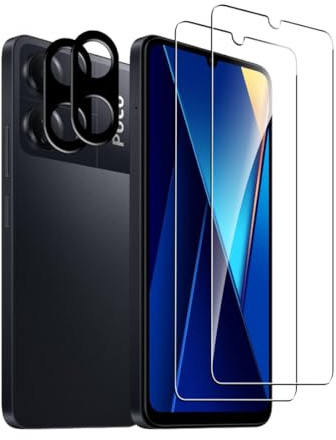 Bihizei Protector de Pantalla para Xiaomi Redmi 13C/Poco C65, 2 Piezas Protector Cristal Templado + 2 Protector de Lente Cámara, Fácil de Instalar, Anti-Arañazos, 9H Dureza Vidrio Templado