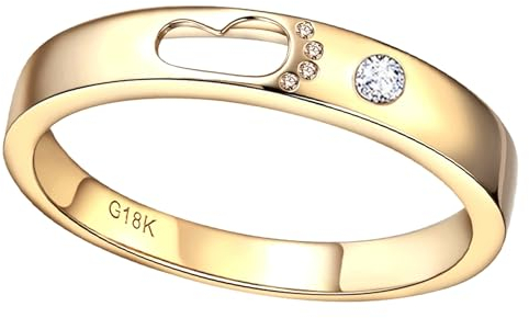 AMDXD Echt Goldschmuck HochzeitsringGelbgold 750 18K, 0.3ct Labor Erstellt Diamant Hohl Fußabdruck Partnerringe 18K Gold, Gr.60 (19.1)