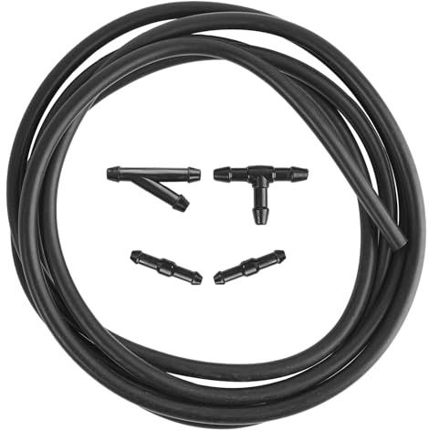 XUKEY Universal Scheibenwaschanlage Schlauch mit Schlauchverbinder, Wischwasserschlauch Reparaturset, 2M Gummischlauch mit 4 Stücke Schlauchverbinder, Isolierschlauch Automotive Unterdruckschlauch
