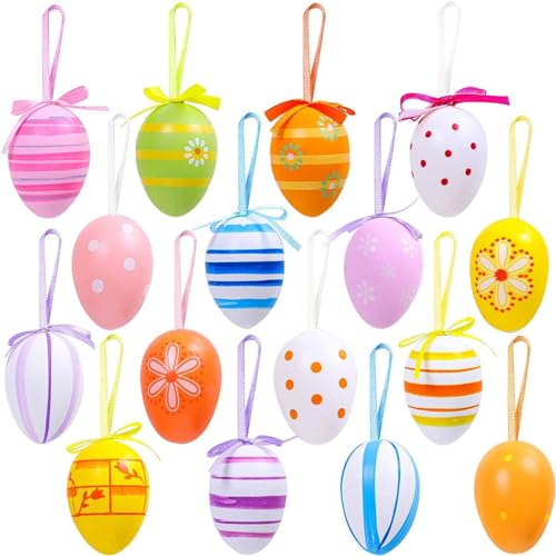 Huevos de Pascua, 24 Piezas Huevos Colgantes de Pascua, Huevos de Plastico con Cuerda, Huevos de Pascua para Decorar, para Decoración Pascua