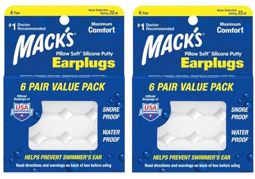 Mack's Pillow Soft Silicone Earplugs - 6 Pair, Value Pack of 2 – The Original Moldable Silicone Putty Ear Plugs for Sleeping, Snoring, Swimming, Travel, Concerts and Studying | Made in USA