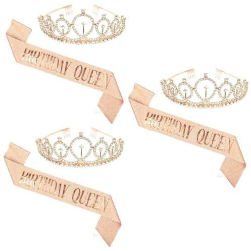 MAGICLULU 3 Sets Luxus Rose Gold Geburtstag Party Supplies Schultergurt Schärpe Haarband Haar Hoop Kopfschmuck Elegante Geburtstag Decor