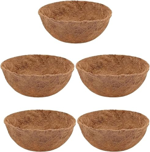 5 Stück Kokos Einlagen Runde Kokosmatte Hängekörbe für Outdoor Pflanzen | Blumenampel Kokoseinlage | Natur Kokosfaser Liner | für Garten Veranda Balkon Pflanze Blume