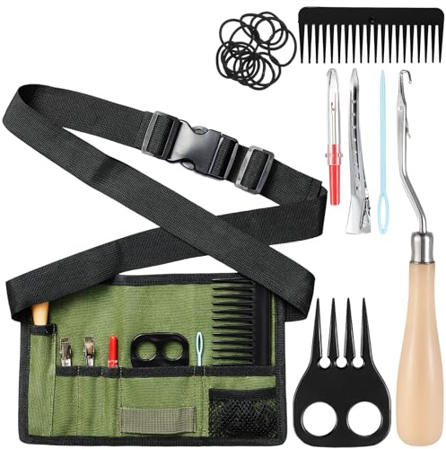 Cosblank 9 Pcs Horse Braiding Kit Complete Mane Horse Grooming Set with Waxed Canvas Bag Easy Start Supplies for Braiding Beginners Father's Birthday Gifts(Hunter Green)