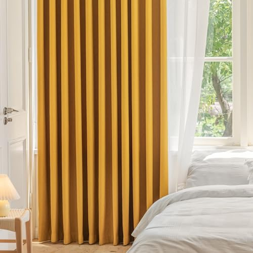 Whoiy Schlafzimmer Vorhänge Gelb Jacquard mit Ösen 115 cm Länge, Einfarbig Verdunkelnd Gardinen Vorhang Chenille Verdunklungsvorhänge für Wohnzimmer, 115x96 cm(Höhe x Breite)